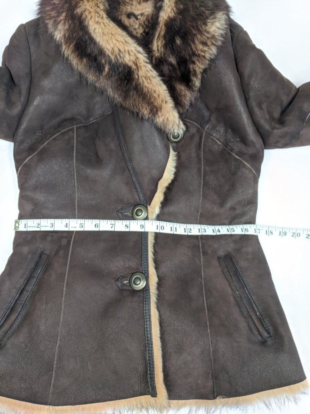 BRANCO PELLE Luxe Brown Tan Suede Genuine Shearling Coat Size Small - Picture 9 of 14